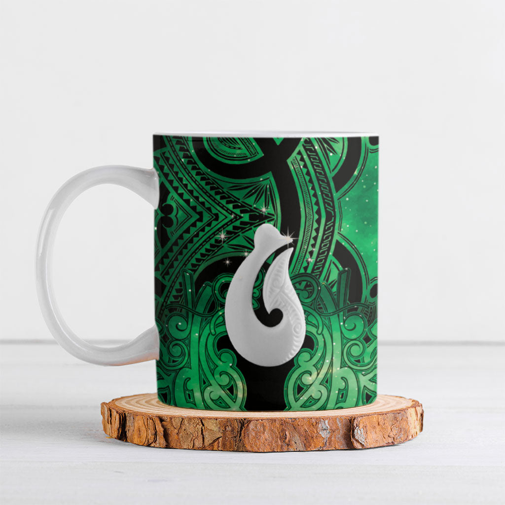 Personalised Maori Matariki Hei Matau Kakariki Ceramic Mug Maori Kowhaiwhai Pattern Galaxy LT01 Green - Polynesian Pride