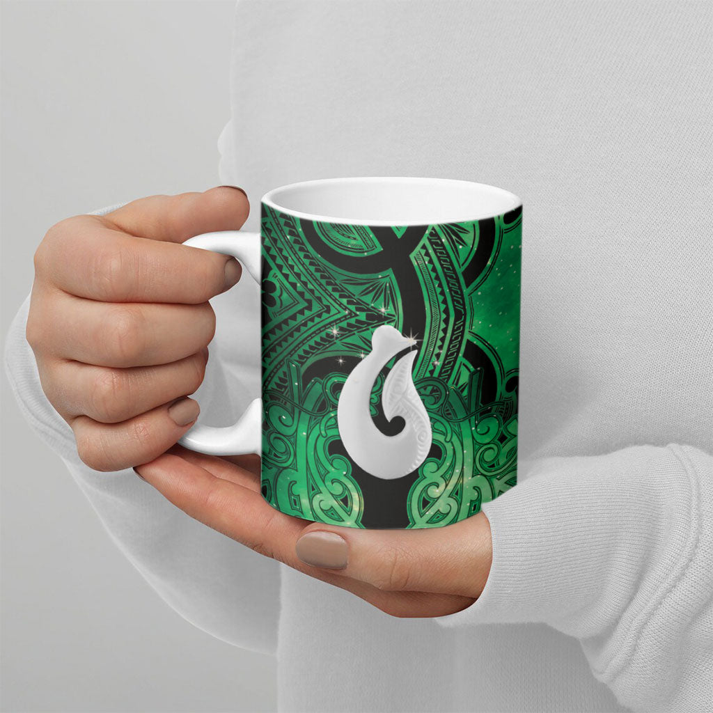 Personalised Maori Matariki Hei Matau Kakariki Ceramic Mug Maori Kowhaiwhai Pattern Galaxy LT01 - Polynesian Pride
