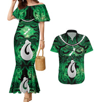 Personalised Maori Matariki Hei Matau Kakariki Couples Matching Mermaid Dress and Hawaiian Shirt Maori Kowhaiwhai Pattern Galaxy