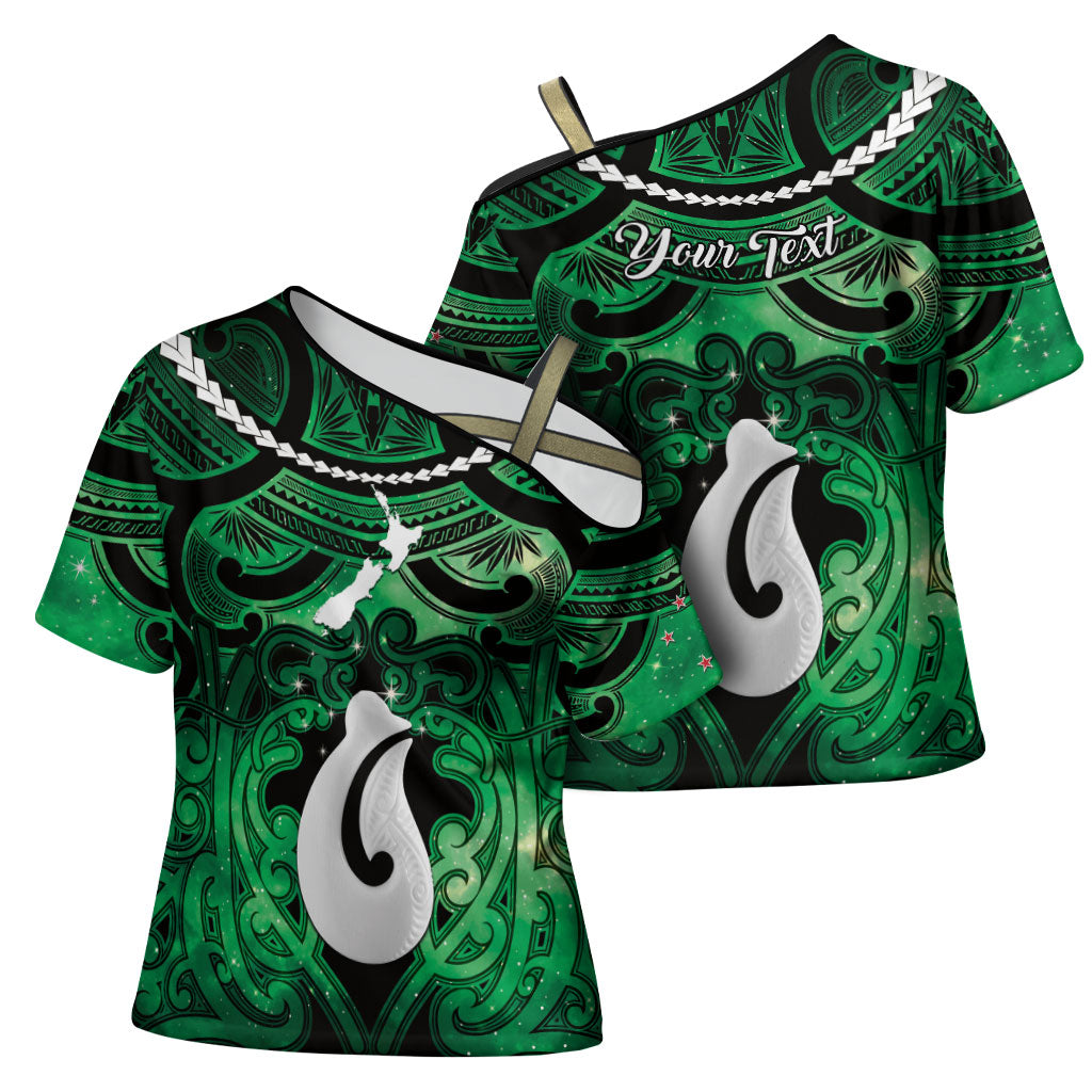Personalised Maori Matariki Hei Matau Kakariki Cross Shoulder Shirt Maori Kowhaiwhai Pattern Galaxy LT01 - Polynesian Pride