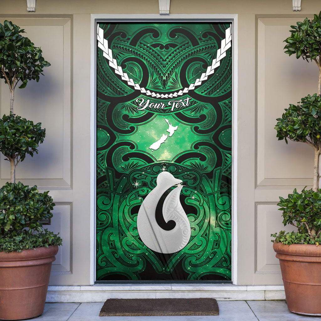 Personalised Maori Matariki Hei Matau Kakariki Door Cover Maori Kowhaiwhai Pattern Galaxy LT01 Green - Polynesian Pride