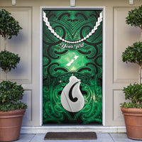 Personalised Maori Matariki Hei Matau Kakariki Door Cover Maori Kowhaiwhai Pattern Galaxy LT01 Green - Polynesian Pride
