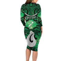 Personalised Maori Matariki Hei Matau Kakariki Family Matching Long Sleeve Bodycon Dress and Hawaiian Shirt Maori Kowhaiwhai Pattern Galaxy