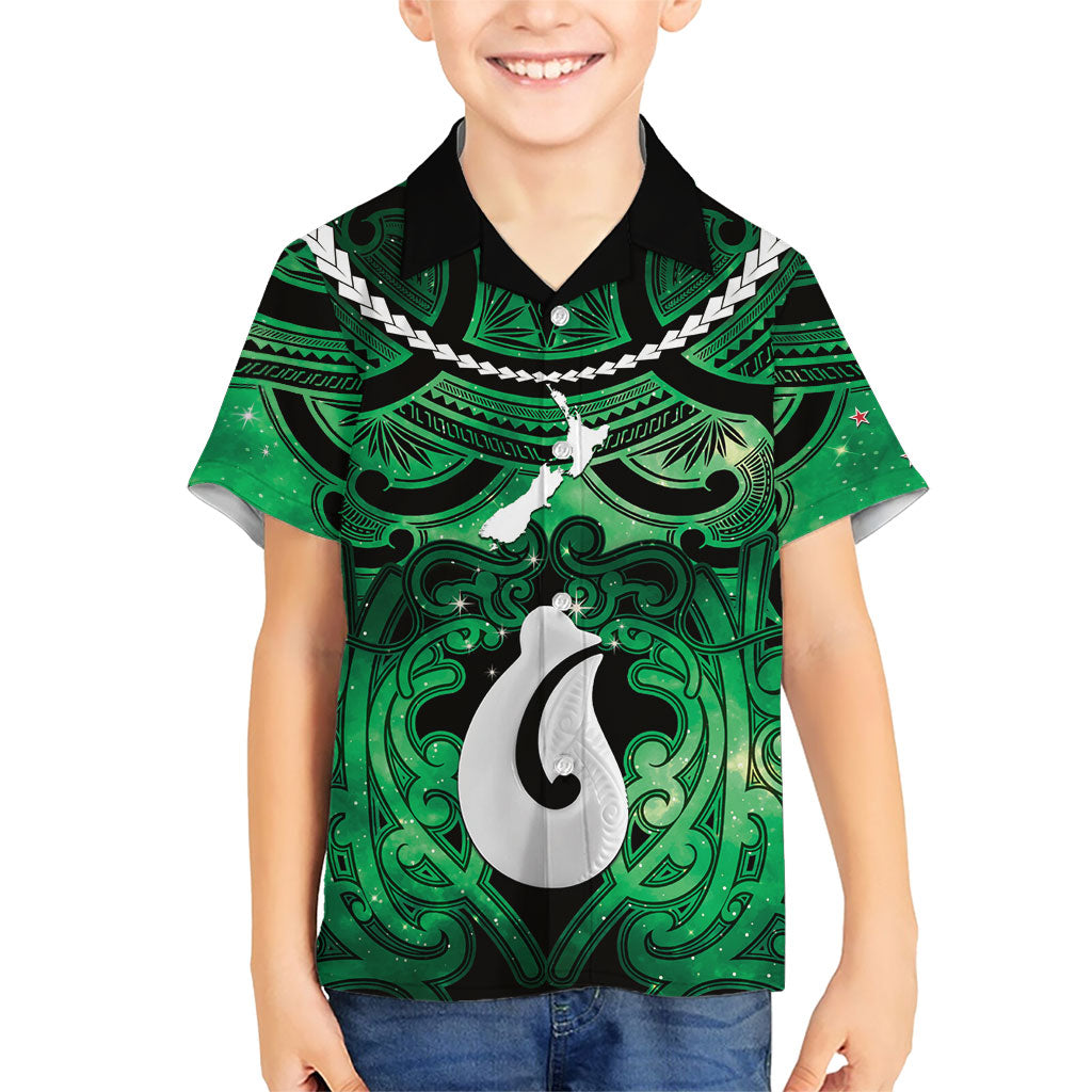 Personalised Maori Matariki Hei Matau Kakariki Family Matching Mermaid Dress and Hawaiian Shirt Maori Kowhaiwhai Pattern Galaxy
