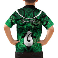 Personalised Maori Matariki Hei Matau Kakariki Family Matching Off The Shoulder Long Sleeve Dress and Hawaiian Shirt Maori Kowhaiwhai Pattern Galaxy