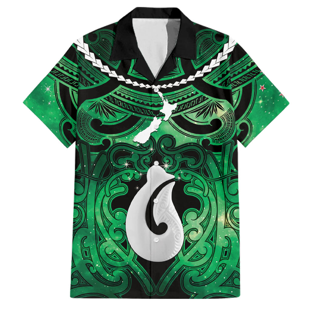 Personalised Maori Matariki Hei Matau Kakariki Family Matching Off The Shoulder Long Sleeve Dress and Hawaiian Shirt Maori Kowhaiwhai Pattern Galaxy