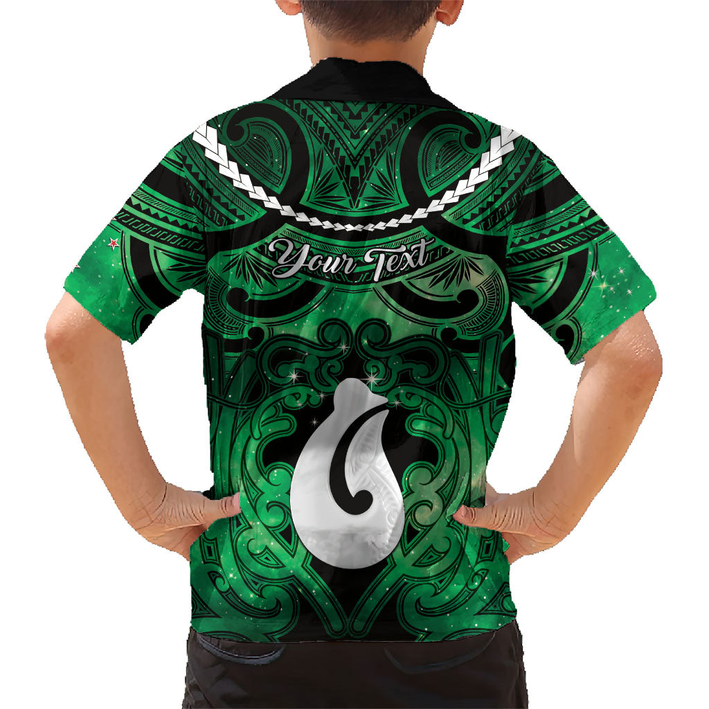 Personalised Maori Matariki Hei Matau Kakariki Family Matching Off Shoulder Maxi Dress and Hawaiian Shirt Maori Kowhaiwhai Pattern Galaxy