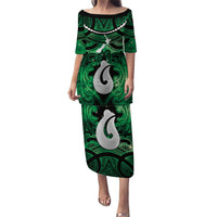 Personalised Maori Matariki Hei Matau Kakariki Family Matching Puletasi and Hawaiian Shirt Maori Kowhaiwhai Pattern Galaxy