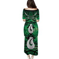 Personalised Maori Matariki Hei Matau Kakariki Family Matching Puletasi and Hawaiian Shirt Maori Kowhaiwhai Pattern Galaxy