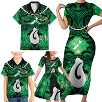 Personalised Maori Matariki Hei Matau Kakariki Family Matching Short Sleeve Bodycon Dress and Hawaiian Shirt Maori Kowhaiwhai Pattern Galaxy