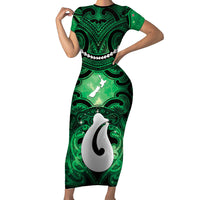 Personalised Maori Matariki Hei Matau Kakariki Family Matching Short Sleeve Bodycon Dress and Hawaiian Shirt Maori Kowhaiwhai Pattern Galaxy