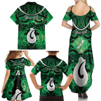 Personalised Maori Matariki Hei Matau Kakariki Family Matching Summer Maxi Dress and Hawaiian Shirt Maori Kowhaiwhai Pattern Galaxy