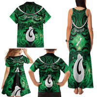Personalised Maori Matariki Hei Matau Kakariki Family Matching Tank Maxi Dress and Hawaiian Shirt Maori Kowhaiwhai Pattern Galaxy