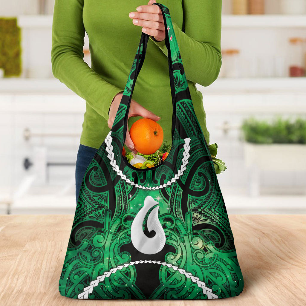 Maori Matariki Hei Matau Kakariki Grocery Bag Maori Kowhaiwhai Pattern Galaxy LT01 - Polynesian Pride