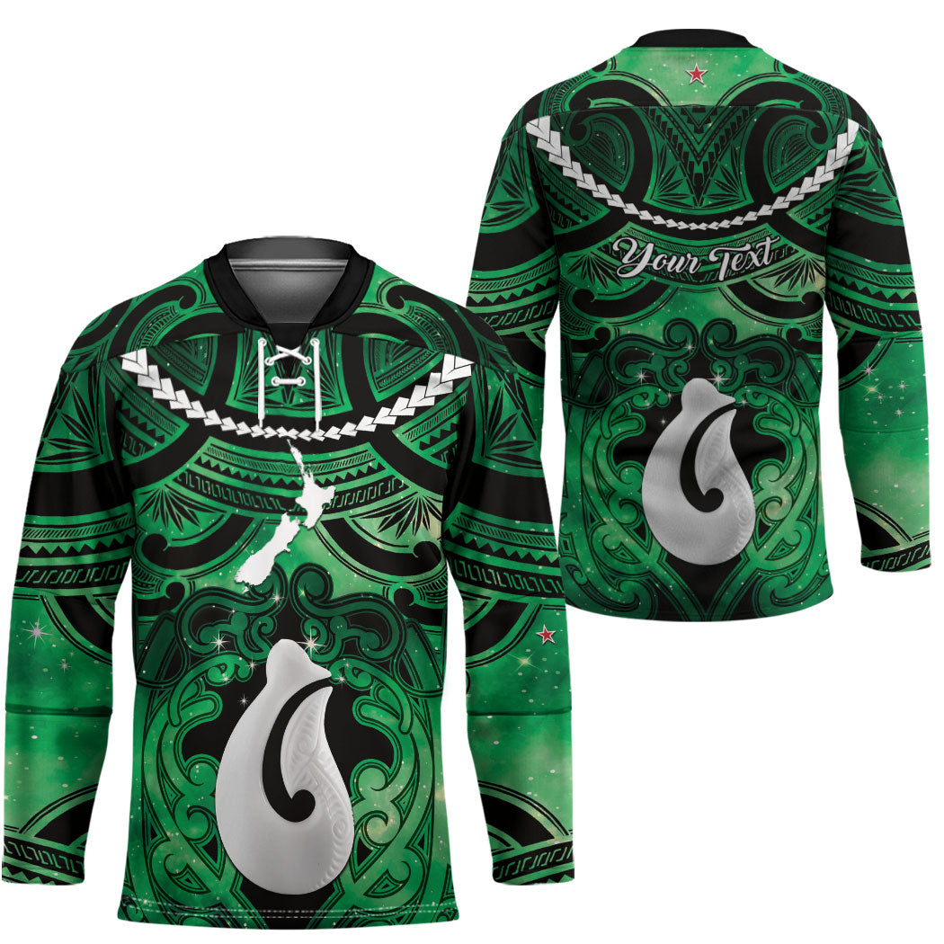 Personalised Maori Matariki Hei Matau Kakariki Hockey Jersey Maori Kowhaiwhai Pattern Galaxy LT01 - Polynesian Pride