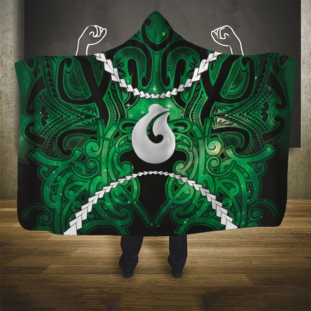 Maori Matariki Hei Matau Kakariki Hooded Blanket Maori Kowhaiwhai Pattern Galaxy LT01 - Polynesian Pride