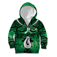 Personalised Maori Matariki Hei Matau Kakariki Kid Hoodie Maori Kowhaiwhai Pattern Galaxy LT01 Zip Hoodie Green - Polynesian Pride