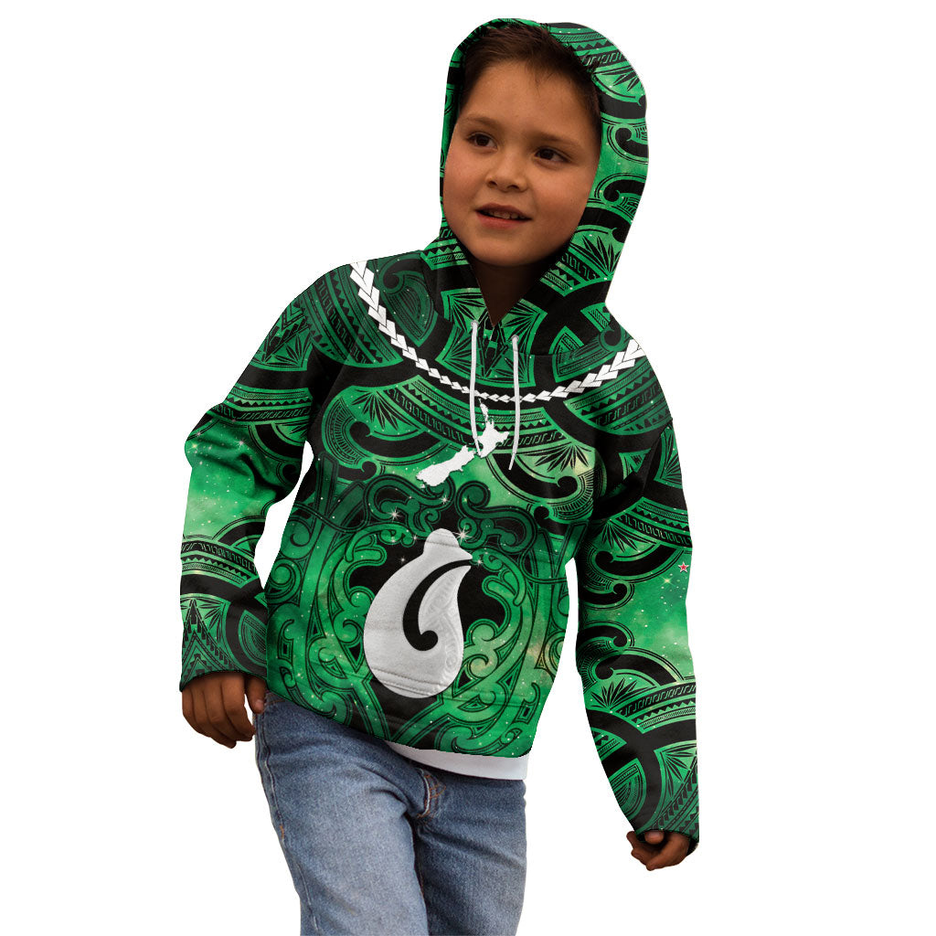 Personalised Maori Matariki Hei Matau Kakariki Kid Hoodie Maori Kowhaiwhai Pattern Galaxy LT01 - Polynesian Pride
