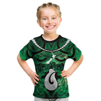 Personalised Maori Matariki Hei Matau Kakariki Kid T Shirt Maori Kowhaiwhai Pattern Galaxy LT01 Green - Polynesian Pride