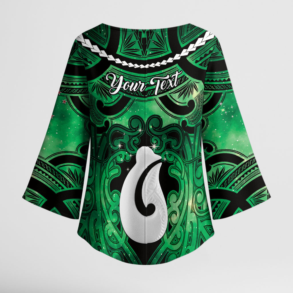 Personalised Maori Matariki Hei Matau Kakariki Kimono Sleeve Blouse Maori Kowhaiwhai Pattern Galaxy LT01 - Polynesian Pride