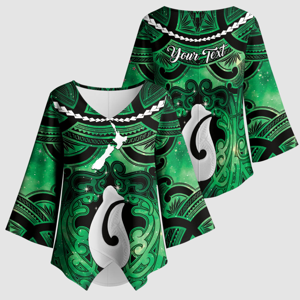 Personalised Maori Matariki Hei Matau Kakariki Kimono Sleeve Blouse Maori Kowhaiwhai Pattern Galaxy LT01 - Polynesian Pride