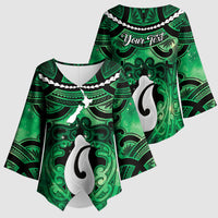 Personalised Maori Matariki Hei Matau Kakariki Kimono Sleeve Blouse Maori Kowhaiwhai Pattern Galaxy LT01 - Polynesian Pride