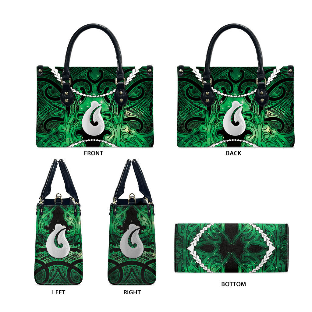 Maori Matariki Hei Matau Kakariki Leather Bag Maori Kowhaiwhai Pattern Galaxy LT01 - Polynesian Pride
