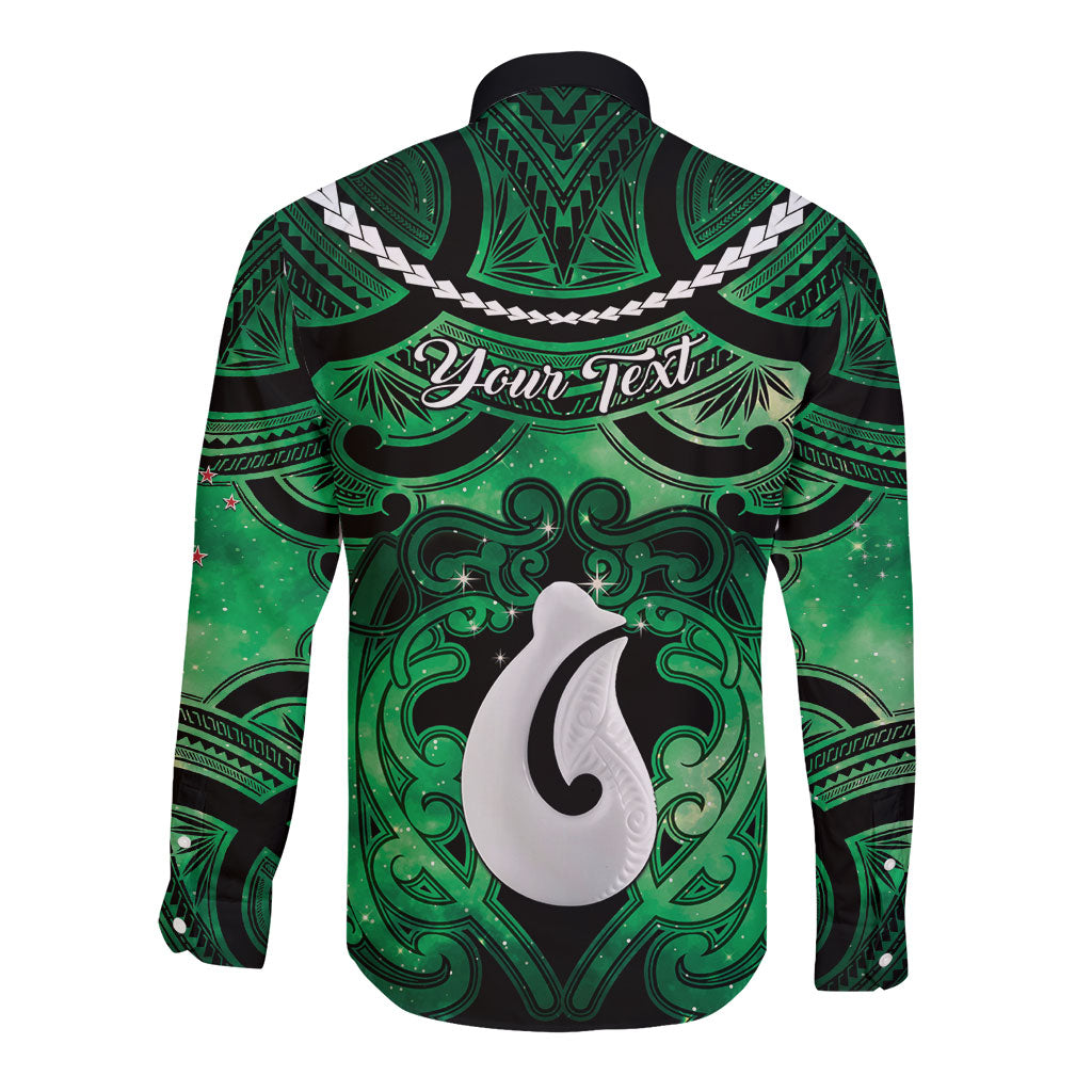 Personalised Maori Matariki Hei Matau Kakariki Long Sleeve Button Shirt Maori Kowhaiwhai Pattern Galaxy LT01 - Polynesian Pride