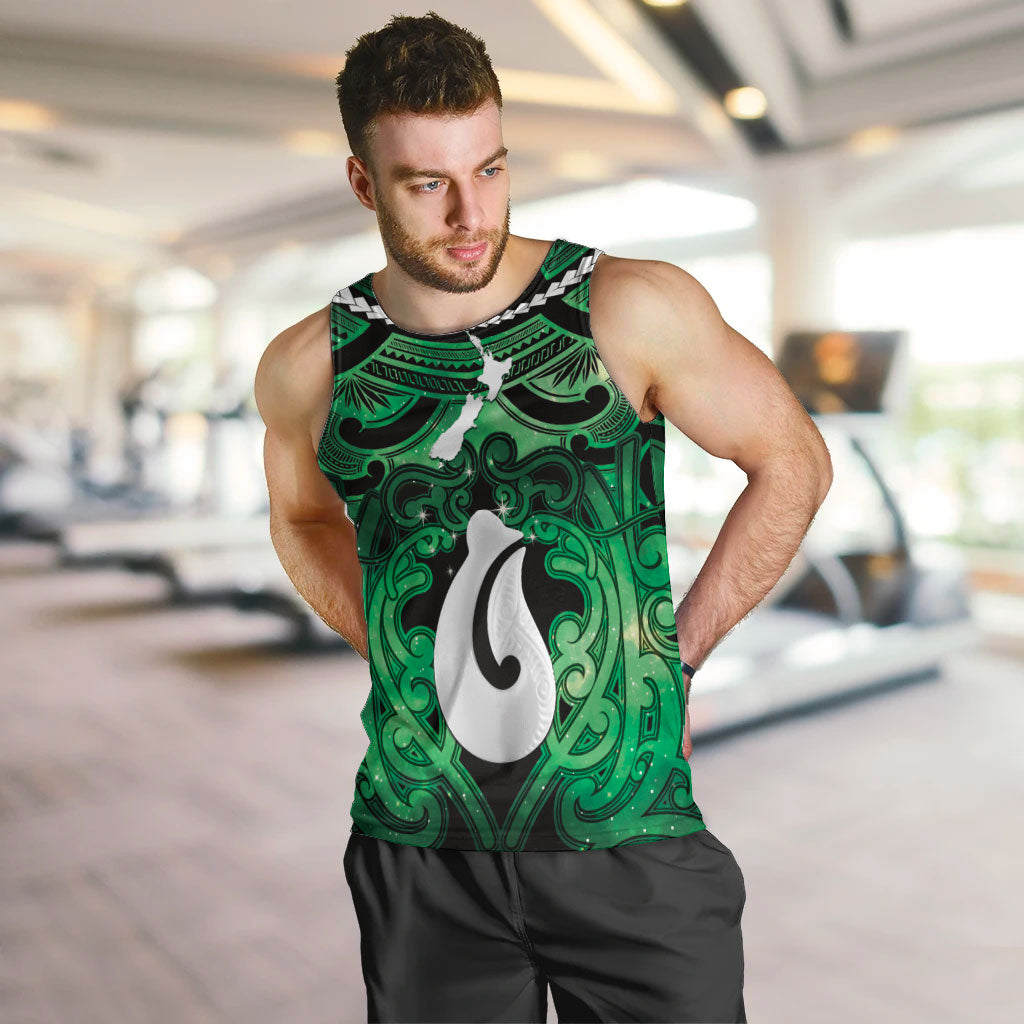 Personalised Maori Matariki Hei Matau Kakariki Men Tank Top Maori Kowhaiwhai Pattern Galaxy LT01 Green - Polynesian Pride