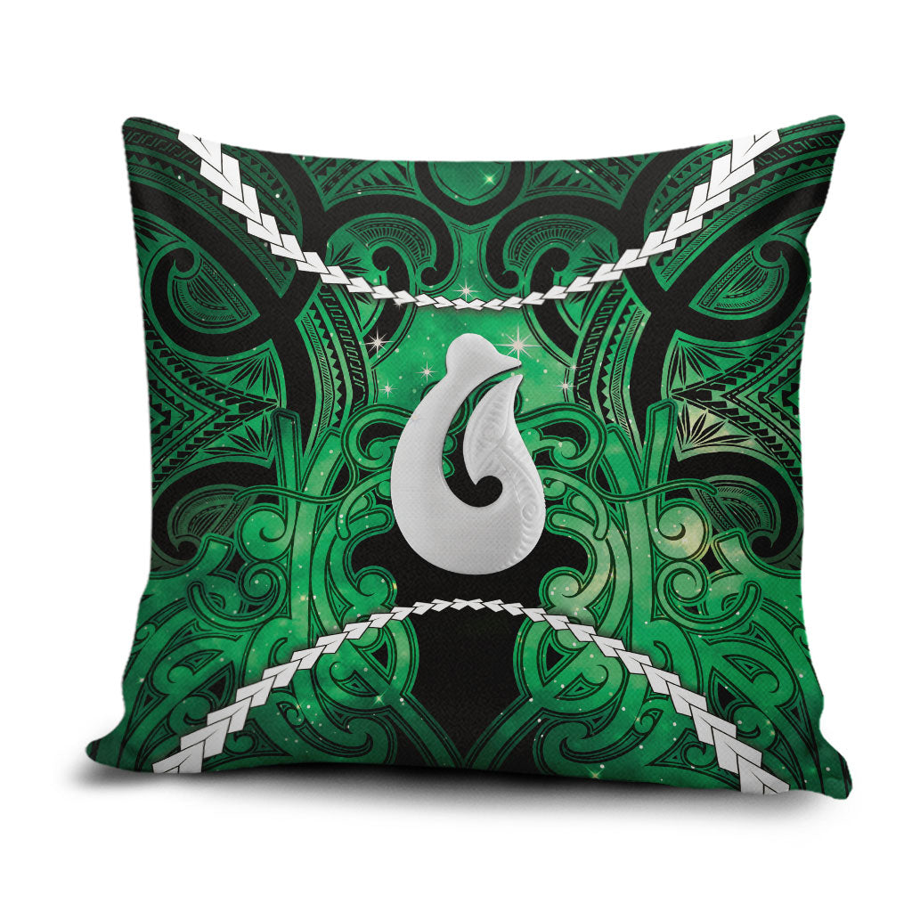 Maori Matariki Hei Matau Kakariki Pillow Cover Maori Kowhaiwhai Pattern Galaxy LT01 Green - Polynesian Pride