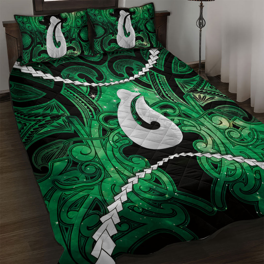 Maori Matariki Hei Matau Kakariki Quilt Bed Set Maori Kowhaiwhai Pattern Galaxy LT01 Green - Polynesian Pride