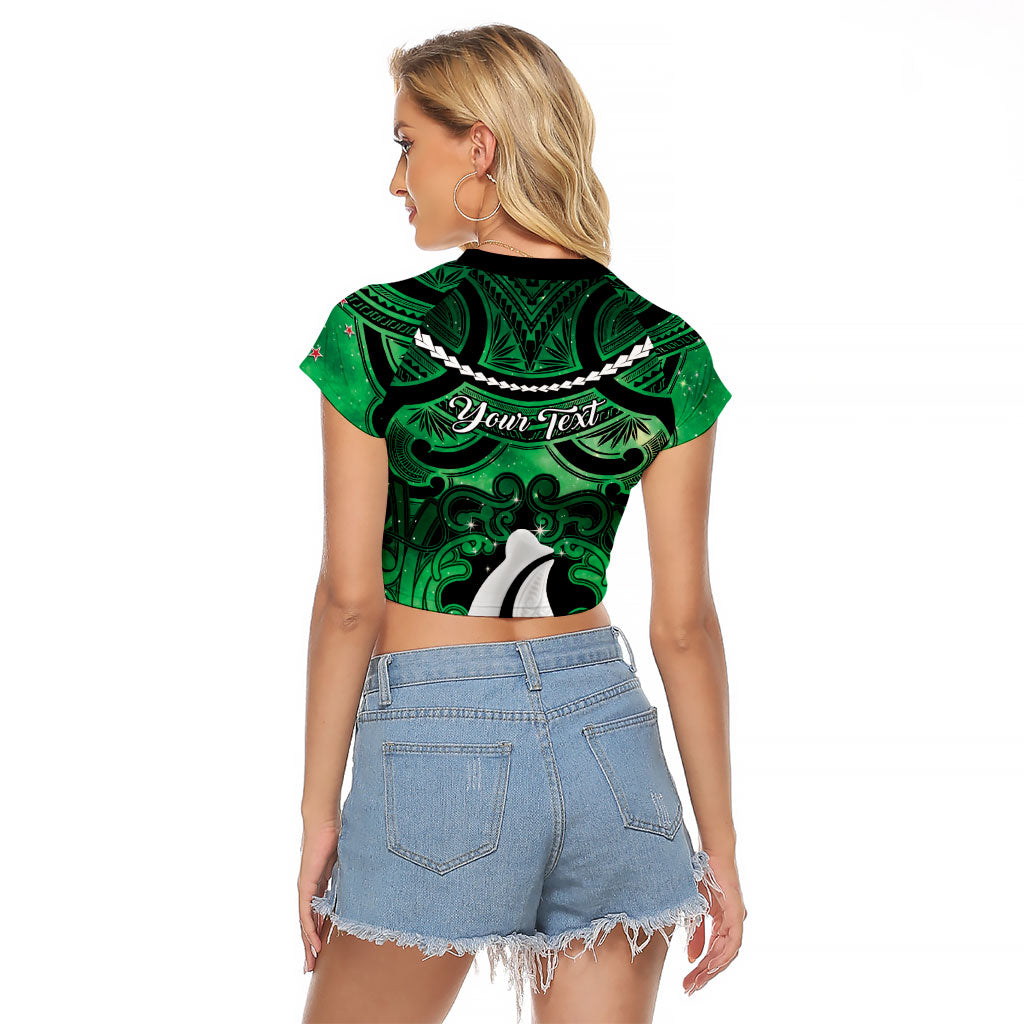 Personalised Maori Matariki Hei Matau Kakariki Raglan Cropped T Shirt Maori Kowhaiwhai Pattern Galaxy LT01 - Polynesian Pride