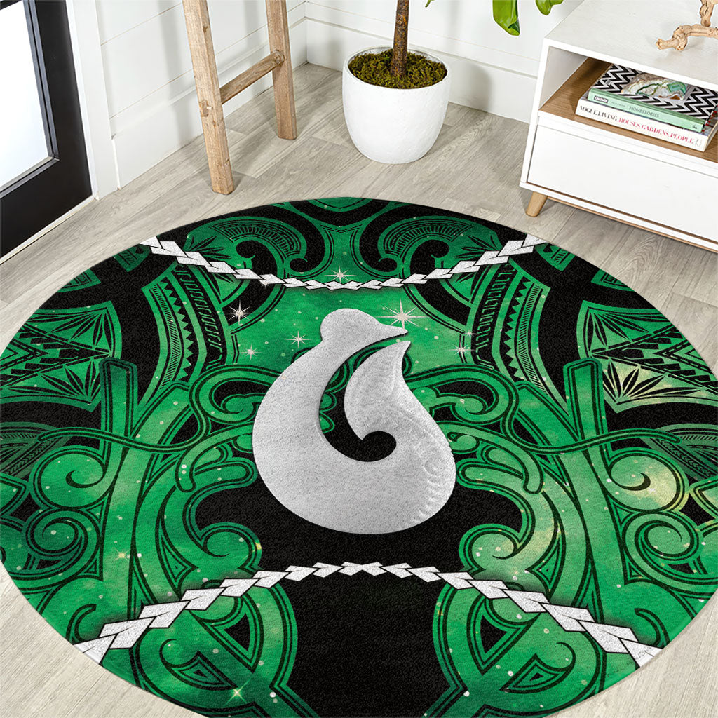 Maori Matariki Hei Matau Kakariki Round Carpet Maori Kowhaiwhai Pattern Galaxy LT01 Green - Polynesian Pride
