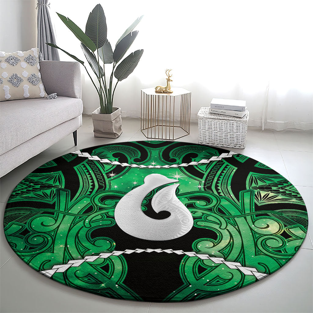 Maori Matariki Hei Matau Kakariki Round Carpet Maori Kowhaiwhai Pattern Galaxy LT01 - Polynesian Pride