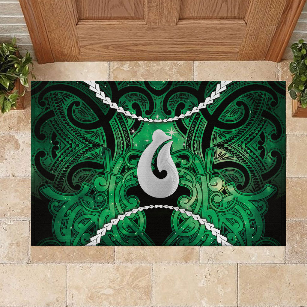 Maori Matariki Hei Matau Kakariki Rubber Doormat Maori Kowhaiwhai Pattern Galaxy LT01 Green - Polynesian Pride