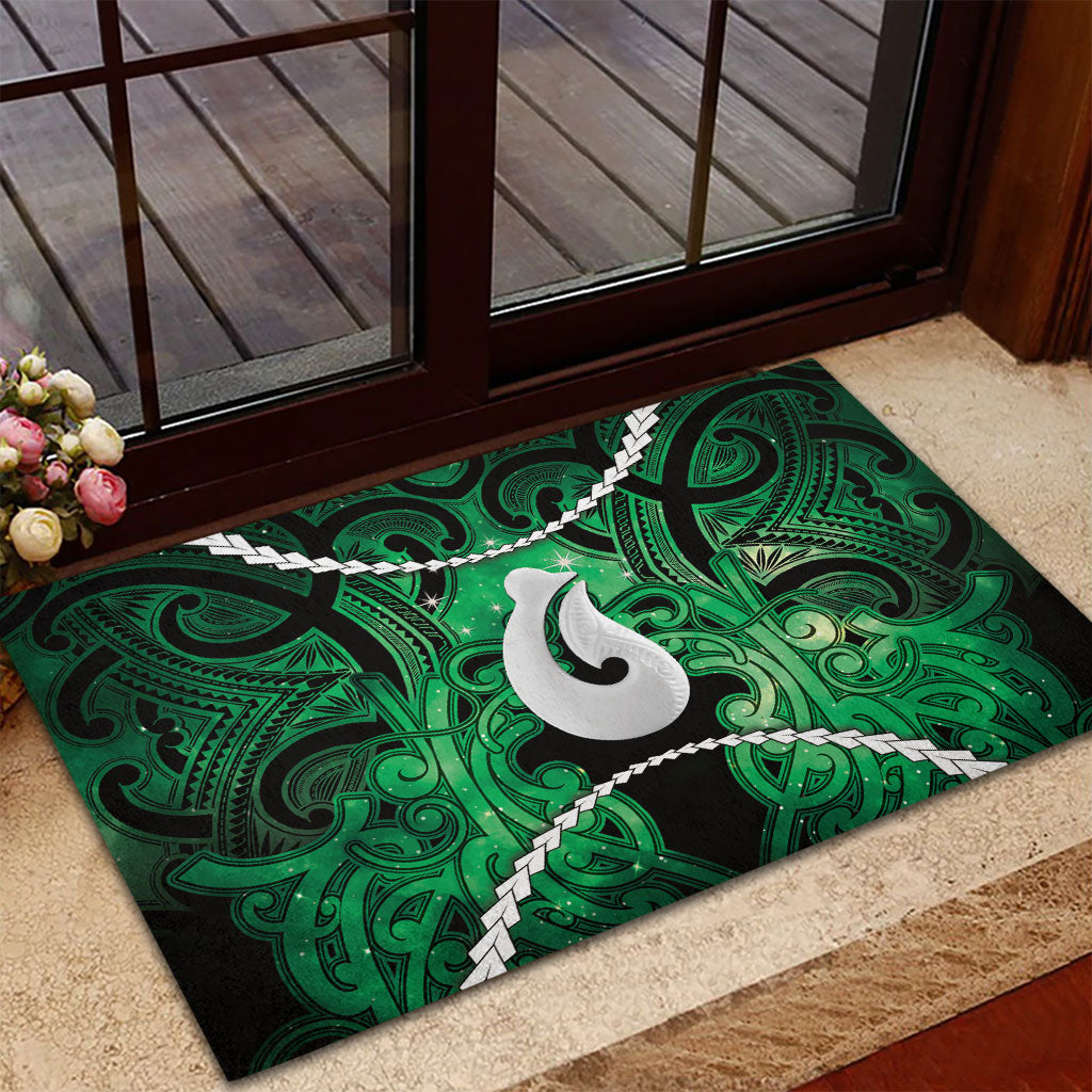 Maori Matariki Hei Matau Kakariki Rubber Doormat Maori Kowhaiwhai Pattern Galaxy LT01 - Polynesian Pride