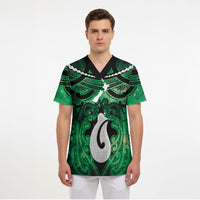 Personalised Maori Matariki Hei Matau Kakariki Scrub Top Maori Kowhaiwhai Pattern Galaxy LT01 - Polynesian Pride