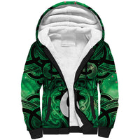 Personalised Maori Matariki Hei Matau Kakariki Sherpa Hoodie Maori Kowhaiwhai Pattern Galaxy LT01 Unisex Green - Polynesian Pride