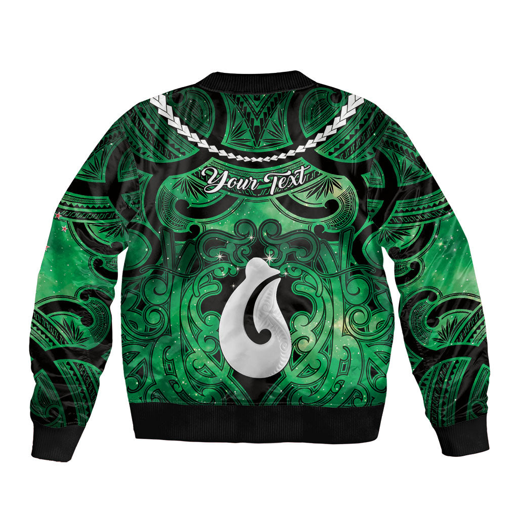 Personalised Maori Matariki Hei Matau Kakariki Sleeve Zip Bomber Jacket Maori Kowhaiwhai Pattern Galaxy LT01 - Polynesian Pride