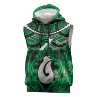 Personalised Maori Matariki Hei Matau Kakariki Sleeveless Hoodie Maori Kowhaiwhai Pattern Galaxy LT01 Green - Polynesian Pride