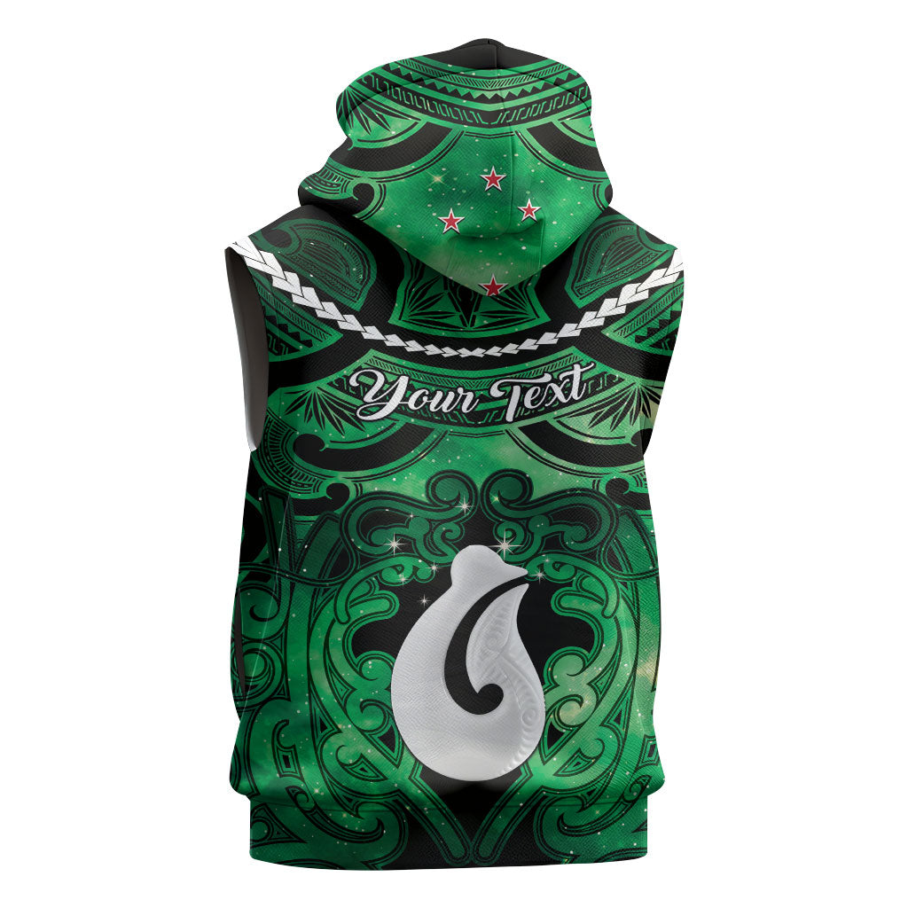 Personalised Maori Matariki Hei Matau Kakariki Sleeveless Hoodie Maori Kowhaiwhai Pattern Galaxy LT01 - Polynesian Pride