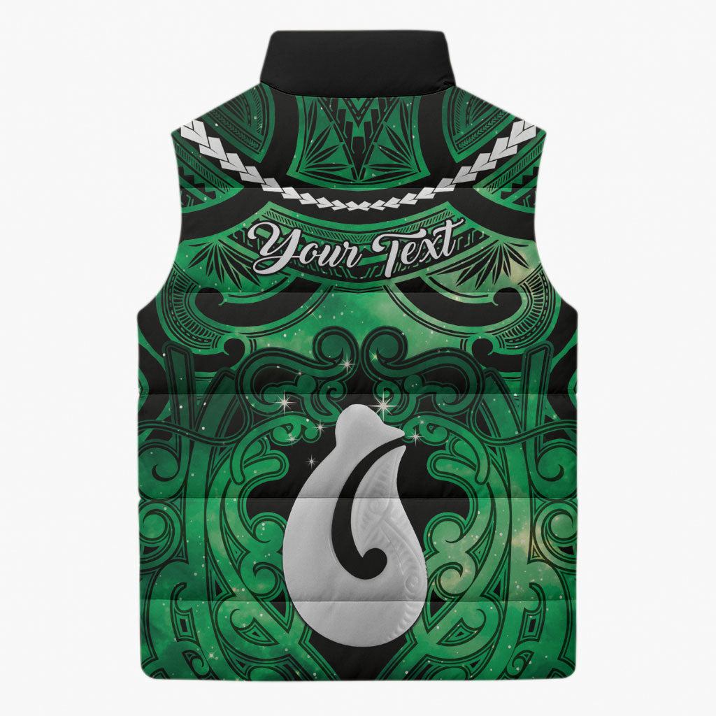 Personalised Maori Matariki Hei Matau Kakariki Sleeveless Puffer Jacket Maori Kowhaiwhai Pattern Galaxy LT01 - Polynesian Pride