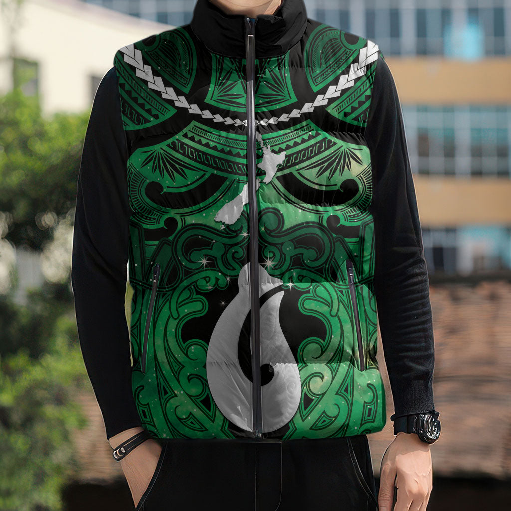 Personalised Maori Matariki Hei Matau Kakariki Sleeveless Puffer Jacket Maori Kowhaiwhai Pattern Galaxy LT01 - Polynesian Pride