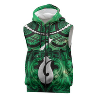 Personalised Maori Matariki Hei Matau Kakariki Sleeveless Zip Hoodie Maori Kowhaiwhai Pattern Galaxy LT01 Green - Polynesian Pride