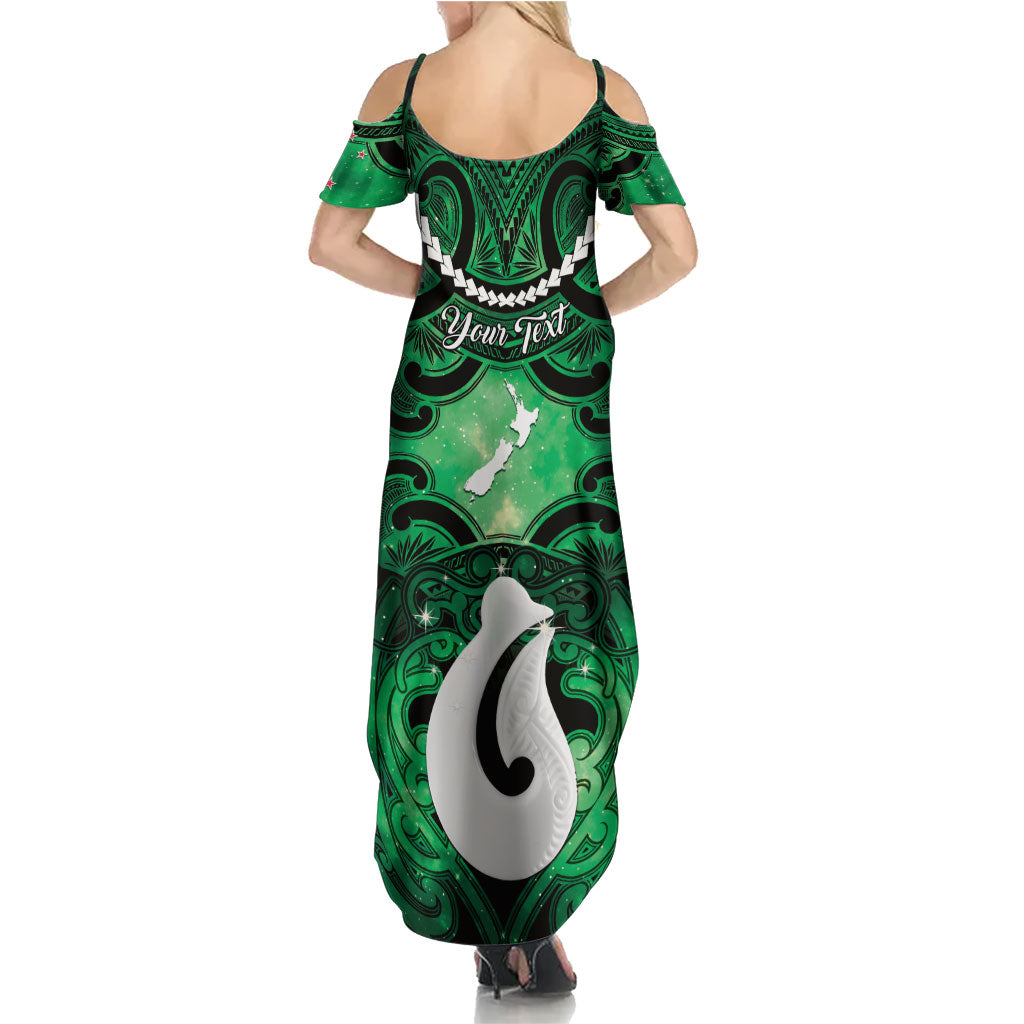 Personalised Maori Matariki Hei Matau Kakariki Summer Maxi Dress Maori Kowhaiwhai Pattern Galaxy LT01 - Polynesian Pride