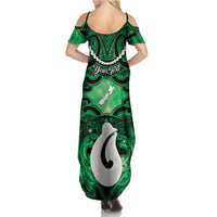 Personalised Maori Matariki Hei Matau Kakariki Summer Maxi Dress Maori Kowhaiwhai Pattern Galaxy LT01 - Polynesian Pride
