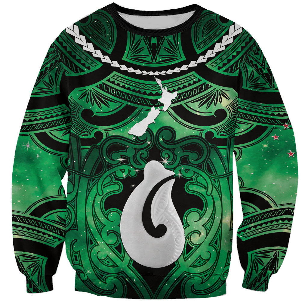 Personalised Maori Matariki Hei Matau Kakariki Sweatshirt Maori Kowhaiwhai Pattern Galaxy