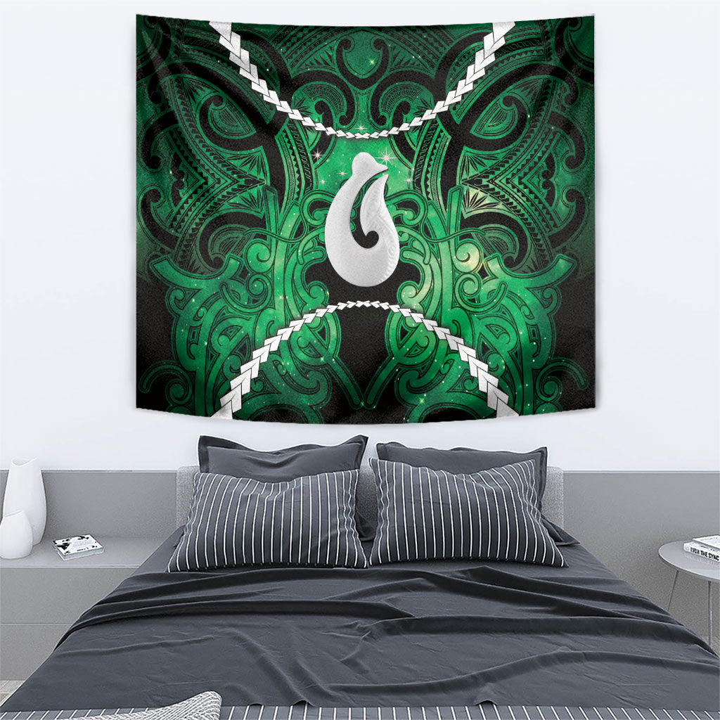 Maori Matariki Hei Matau Kakariki Tapestry Maori Kowhaiwhai Pattern Galaxy LT01 - Polynesian Pride