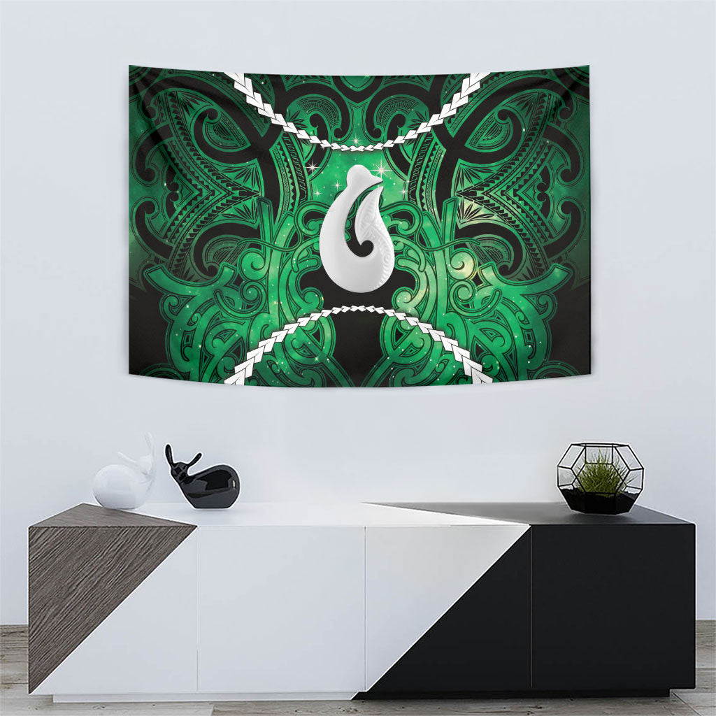Maori Matariki Hei Matau Kakariki Tapestry Maori Kowhaiwhai Pattern Galaxy LT01 - Polynesian Pride