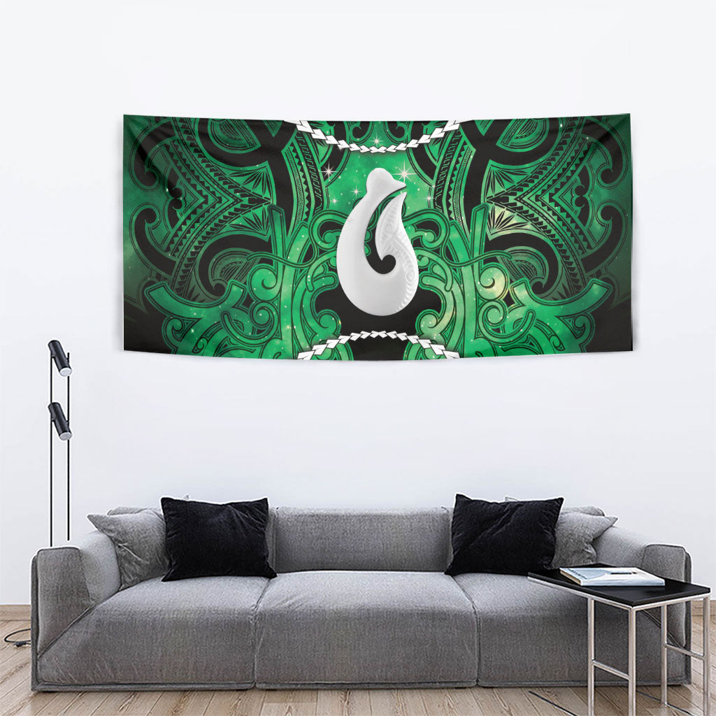 Maori Matariki Hei Matau Kakariki Tapestry Maori Kowhaiwhai Pattern Galaxy LT01 - Polynesian Pride